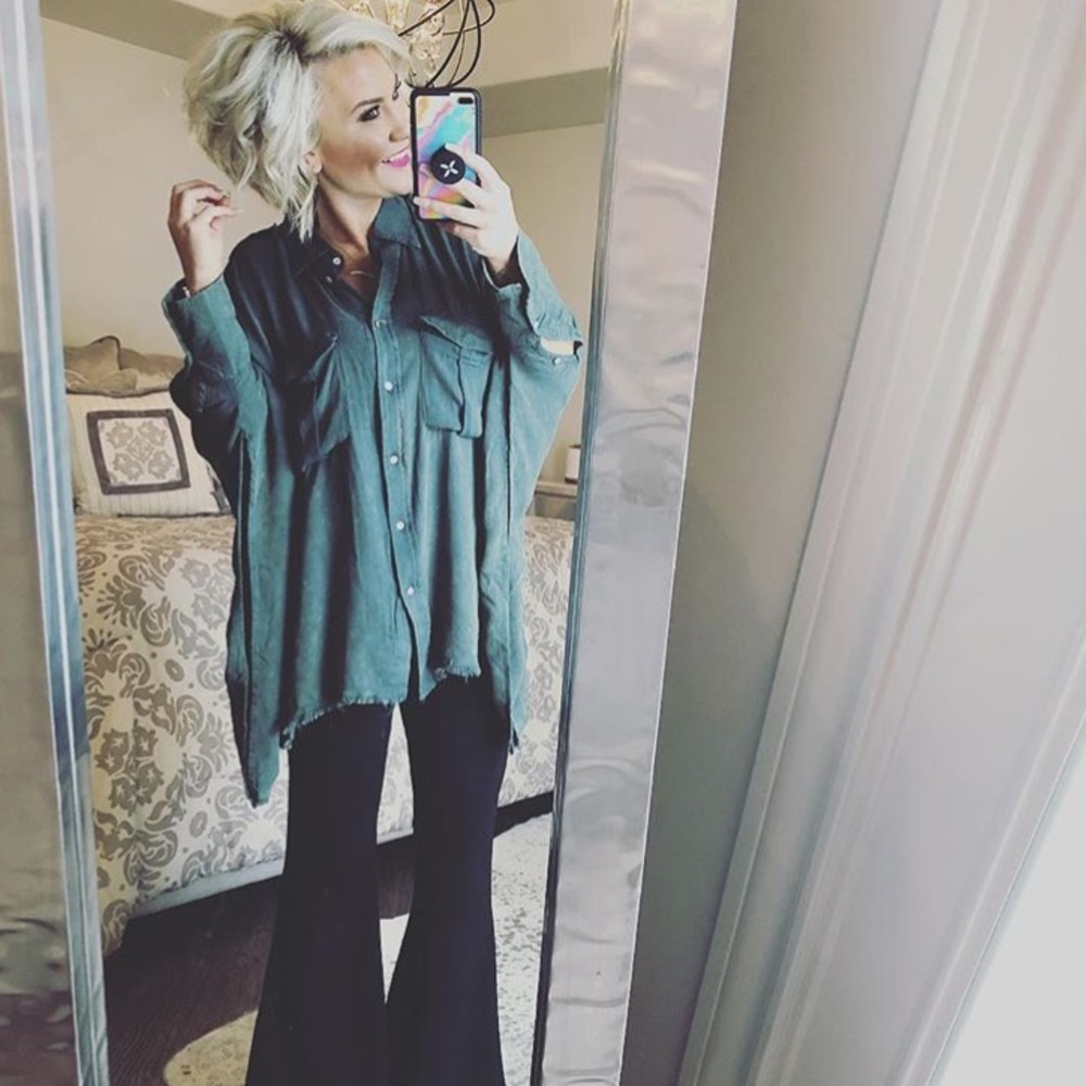 Oversized button down top